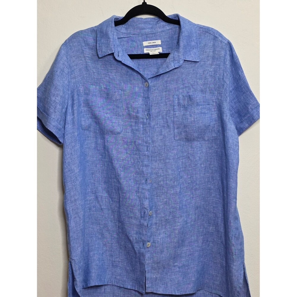 Christian Siriano Sky Blue 100% Linen Shirt